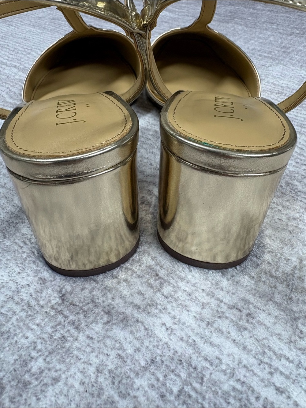 J Crew Factory T Strap Gold Metallic Block Heel Pumps Womens 8 Round Toe Glam - Picture 6 of 8